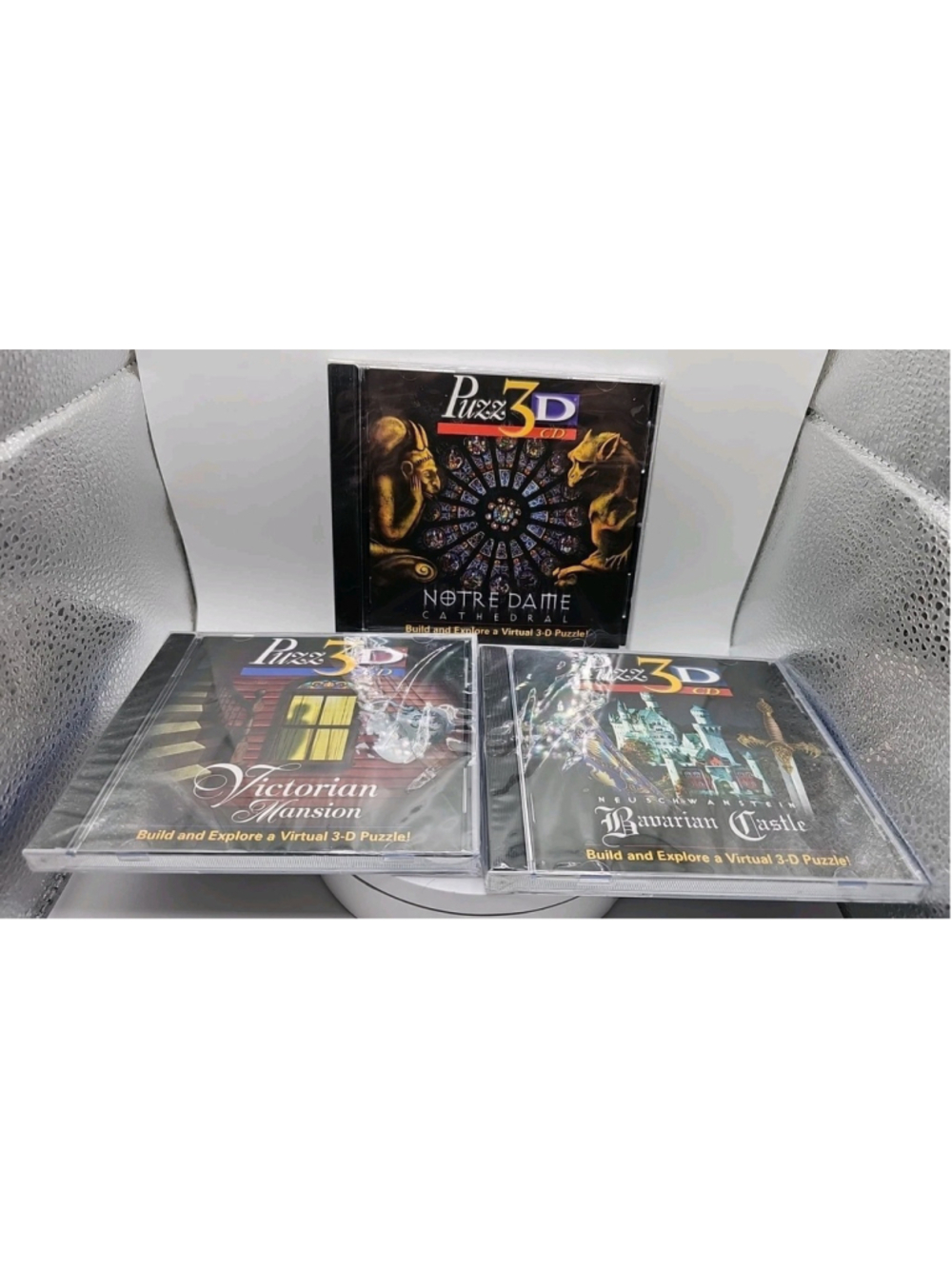 3 New Sealed Puzz 3D CD PC Neuschwanstein Bavarian Castle Notre Dame Victorian..